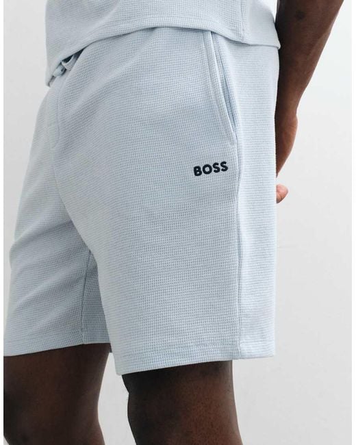 Boss Gray Waffle Shorts With Logo Print for men