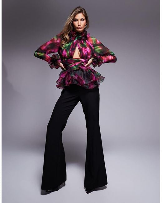 ASOS Multicolor Organza Long Sleeve Exaggerated Ruffle Top