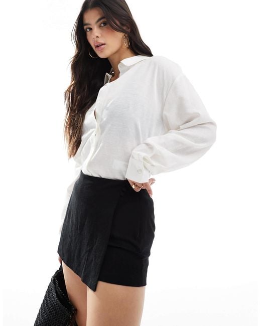 ASOS White Linen Look Wrap Skort