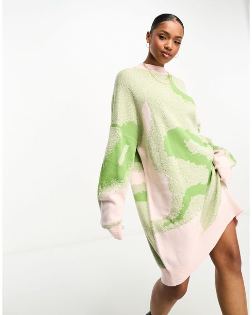 Monki – langärmliges pulloverkleid aus jacquard-strick mit verschwommenem  muster | Lyst DE