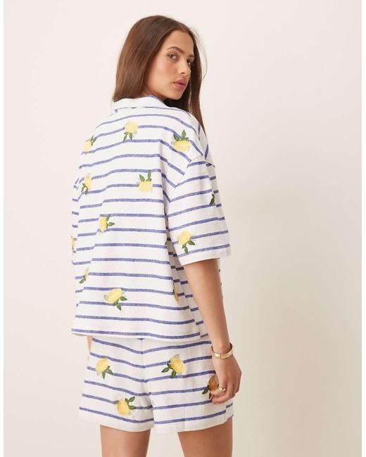 ASOS White Revere Stripe Shirt With Lemon Embroidery