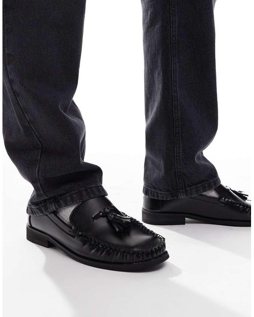 SEQWL Black Tassel Detail Ruched Loafers for men