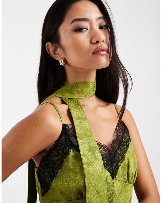 Miss Selfridge Green Jacquard And Lace Cami With Scarf