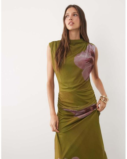 ASOS Green Funnel Neck Dropped Waist Maxi Dress