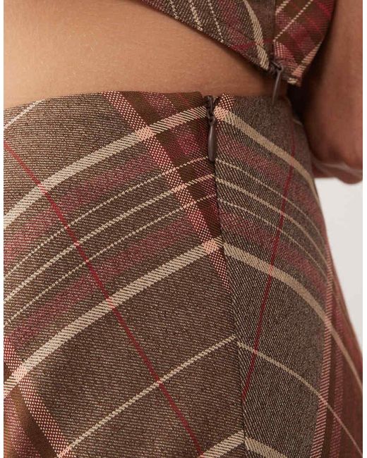 Reclaimed Vintage Brown Check Print Tailored Maxi Skirt Co-Ord
