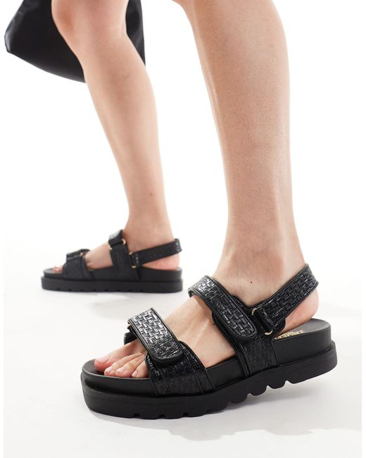 Truffle Collection Black Braided Strap Footbed Sandals