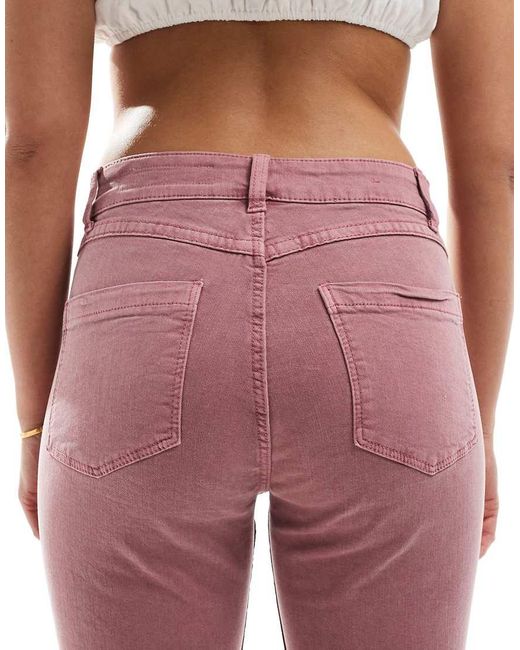 Bershka Red Button Detail Straight Leg Jeans