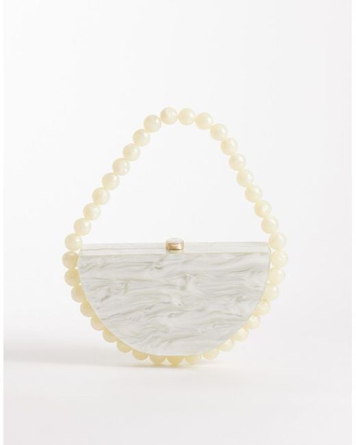 New Look White Pearl Box Clutch Bag