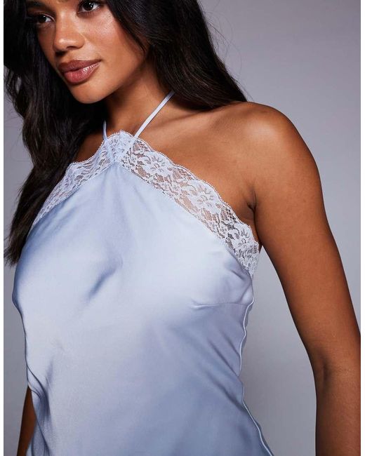 Aria Cove Purple Satin Halterneck Lace Detail Maxi Dress