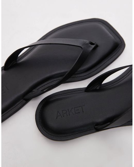ARKET Black Real Leather Square Toe Chunky Thong Sandals