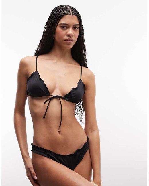 Weekday Black Mix And Match Tie Front Frilly Triangle Bikini Top