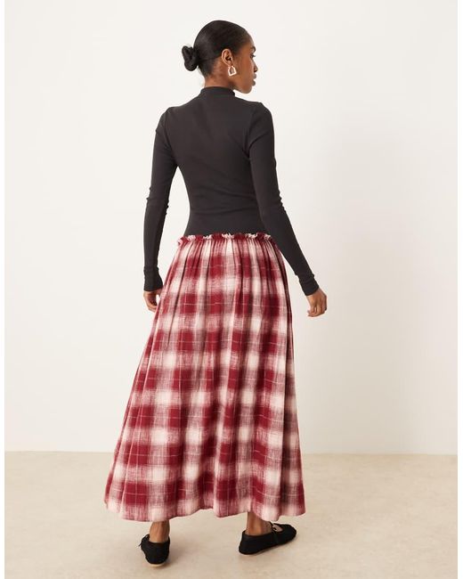 ASOS Red High Neck Long Sleeve Hybrid Maxi Dress