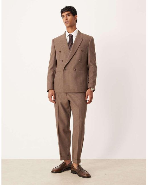ASOS Double Breasted Regular-Fit Colbert in het Brown voor heren