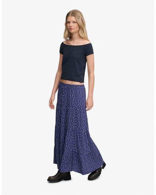 Superdry Blue Woven Tiered Maxi Skirt