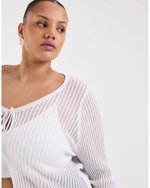 Top noué sur l'avant en maille crochetée ONLY en coloris White