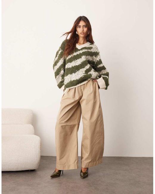 ARRANGE Brown Oversized Knit V Neck Jumper With Curved Hem