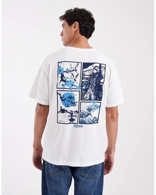 Camiseta Blanca Extragrande Con Estampado De Jardín Japonés En La Espalda De -Blanco Jack & Jones de hombre de color Blue