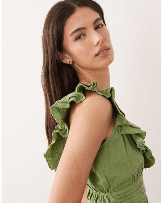 Wednesday's Girl Green Ruffle Edged Mini Dress