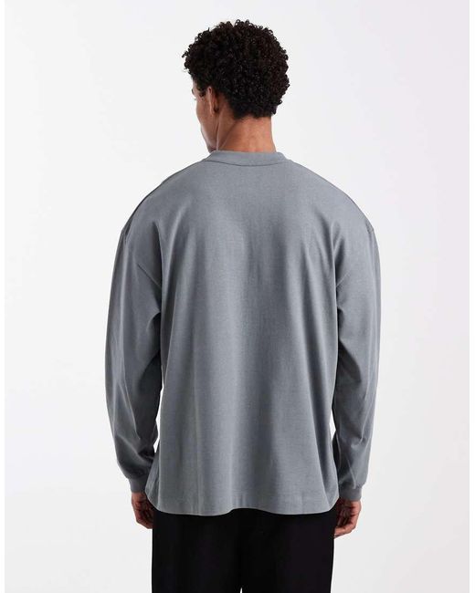 ASOS Gray Heavyweight Oversized Long Sleeve T-shirt With Henley Neck for men