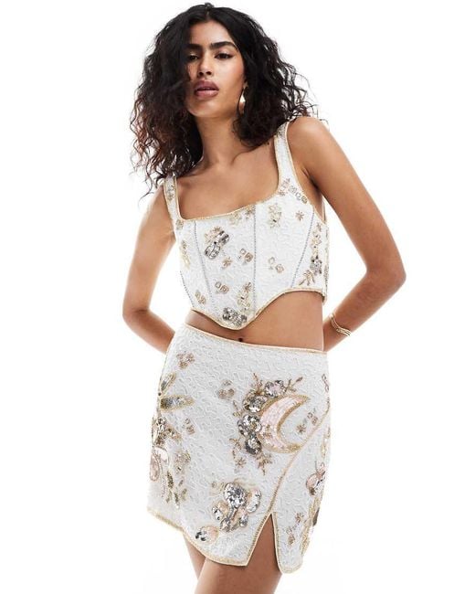 ASOS White Celestial Embellished Sequin Co-Ord Mini Skirt