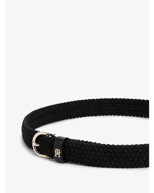 Tommy Hilfiger Black Essential Th Monogram Braided Elastic Belt