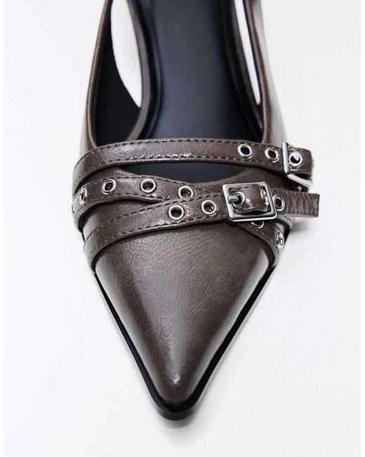 Bershka White Kitten Heel Slingback Shoes With Buckles