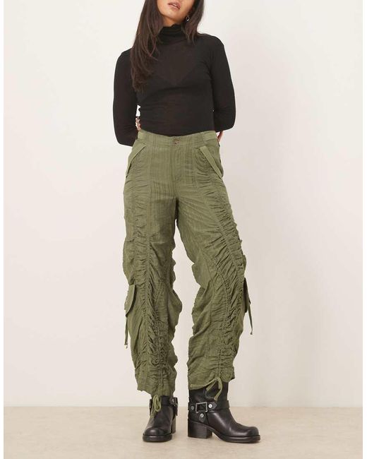 Free People Green Scorpio Shirred Trousers
