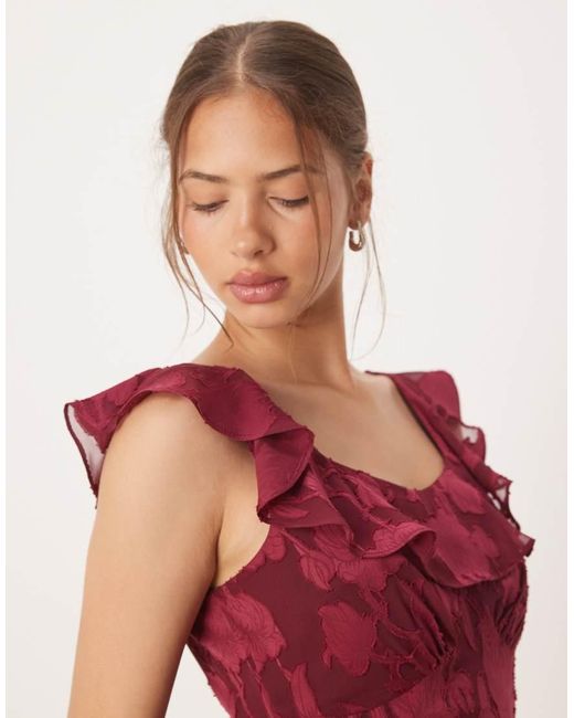 ANAYA Red Floral Burnout Ruffle Maxi Dress