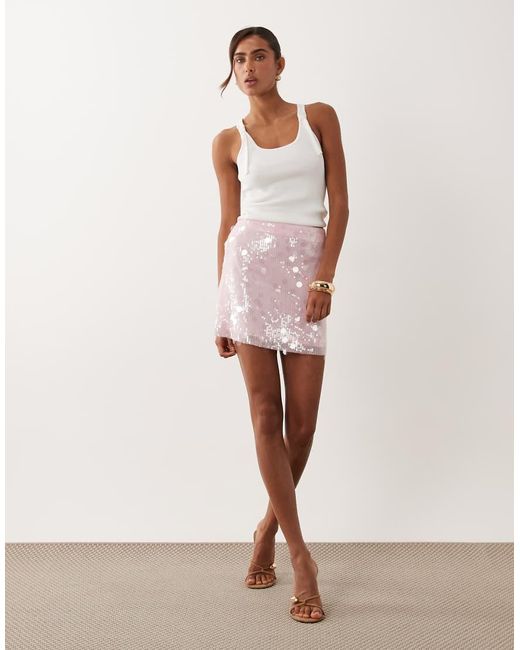 ASOS Pink Mixed Sequin Mini Skirt
