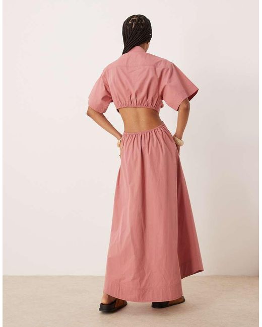Vestito Midi Stile Camicia Polvere Con Cut-Out E Scollo A V di ASOS in Pink