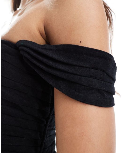 Abercrombie & Fitch Black Linen Blend Off The Shoulder Playsuit