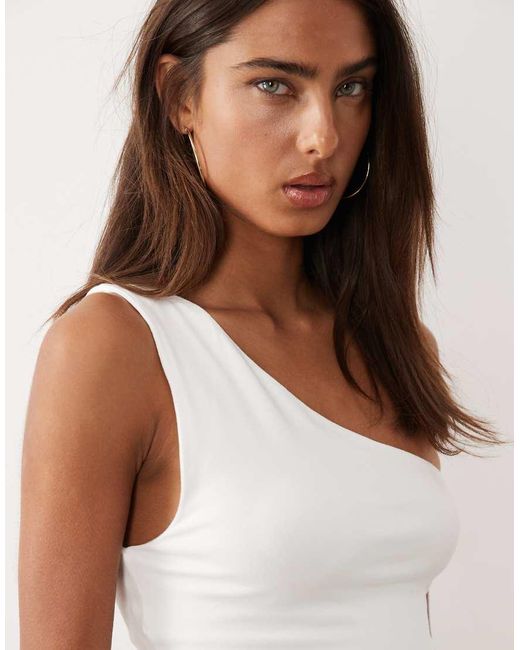 GOOD AMERICAN White Cotton Super Stretch One Shoulder Top