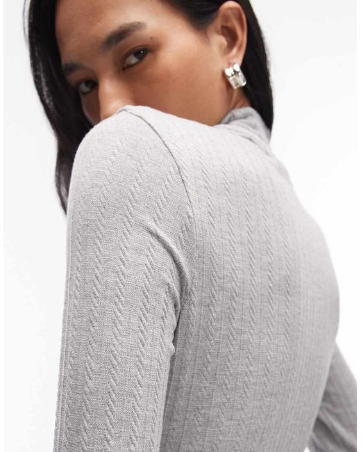 ASOS Gray Pointelle Long Sleeve Funnel Neck Top