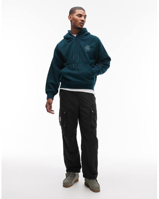 Carhartt Blue Helix Fleece Oversized Pullover Hoodie for men