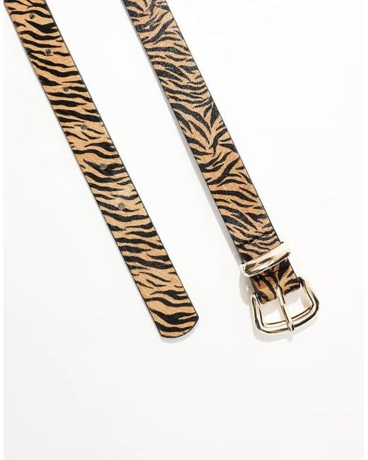 ASOS Blue Leather Waist And Hip Tiger Print Belt With Oval Buckle