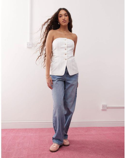 Miss Selfridge White Bandeau Blazer Top With Heart Buttons