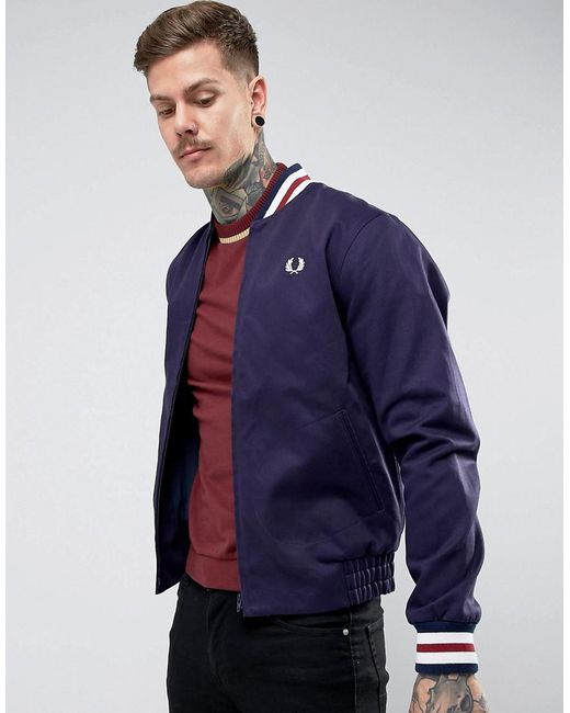 Fred Perry Blue Reissues Tipped Varsity Bomber Jacket In Navy for men