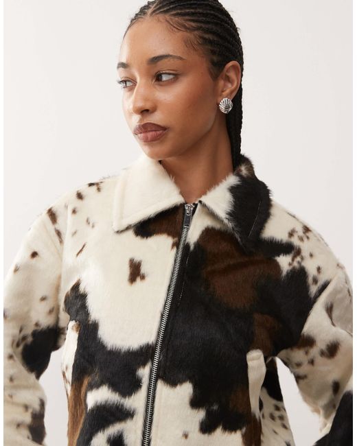 Noisy May Natural – racer-jacke aus ponyfell mit kuhfleckenmuster