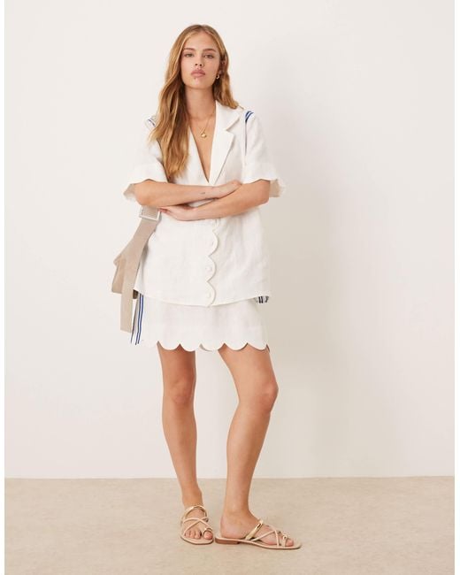 Vrg Grl Natural Scallop Edge Linen Mini Skirt Co-ord