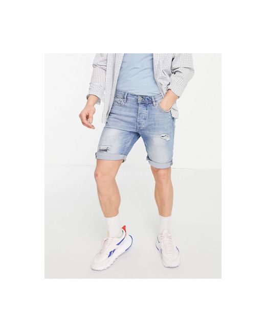 River Island Smalle Denim Short Met Scheuren in het Blauw voor heren - Lyst