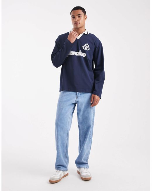 ASOS – langärmliges oversize-polohemd in Blue für Herren