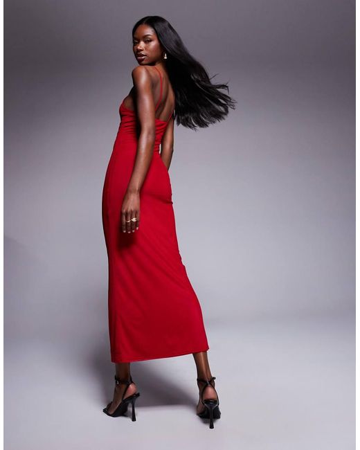 ASOS Red Mesh Super Scoop Cami Midi Dress