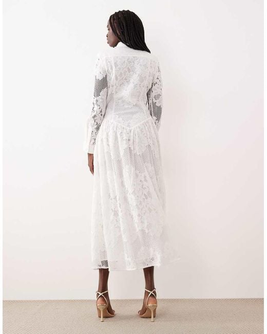 Bardot Natural Agatha Cotton Rich Lace Shirt Midaxi Dress