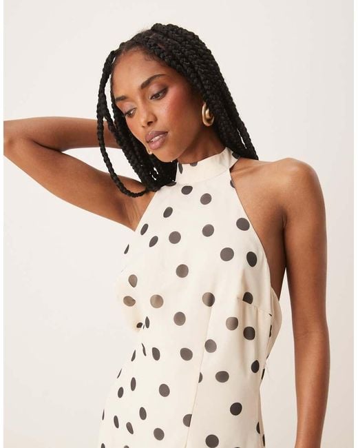 ANAYA Natural Polka Dot Halter Neck Maxi Dress