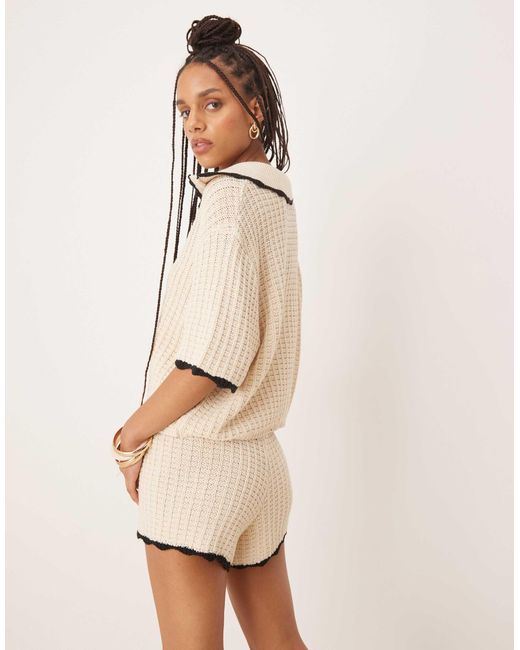 ASOS Natural Knitted Polo Shirt With Tipping Detail Co-Ord