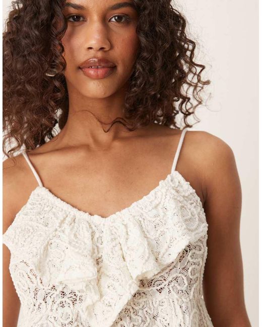 ASOS White Textured Lace Frill Detail Tie Back Cami Top