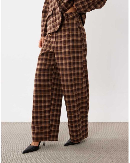 ASOS Brown Brushed Checked Tailored Pants