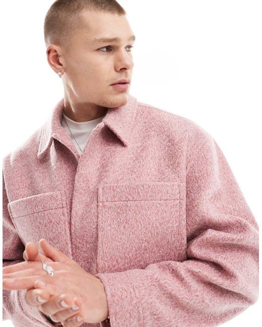 ASOS Wool Look Harrington Jacket in Pink for Men Lyst UK