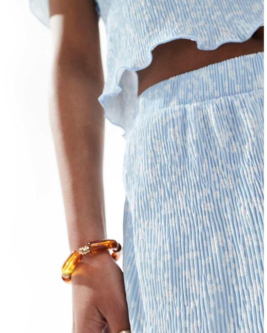 Pieces Blue Mini Plisse Wide Leg Trouser Co-Ord