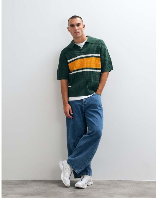 BLKVIS Green Waffle Knitted Wool Mix Polo Shirt for men